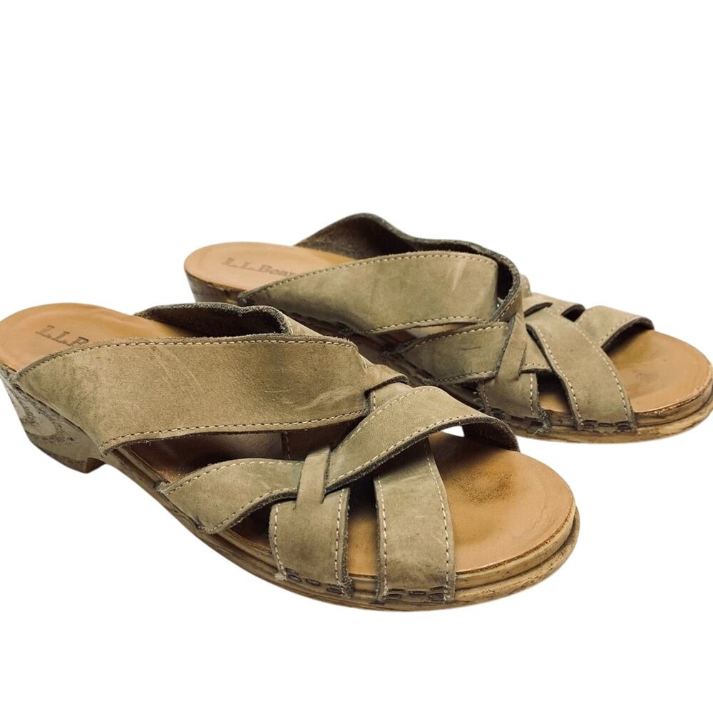 LL BEAN Suede Leather Slides Sandals Shoes sz 8 M